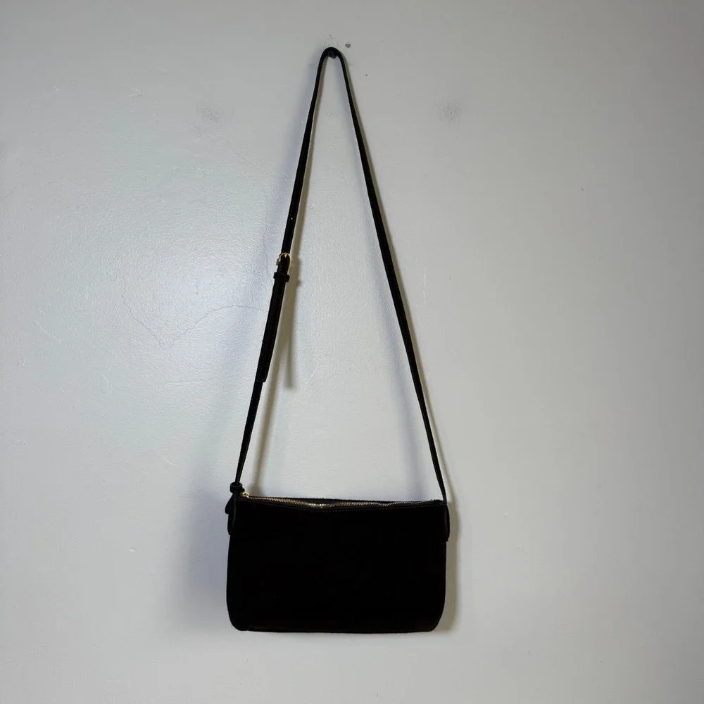 Madewell Simple Pouch Suede Minimalist Crossbody Bag Small Chocolate Brown